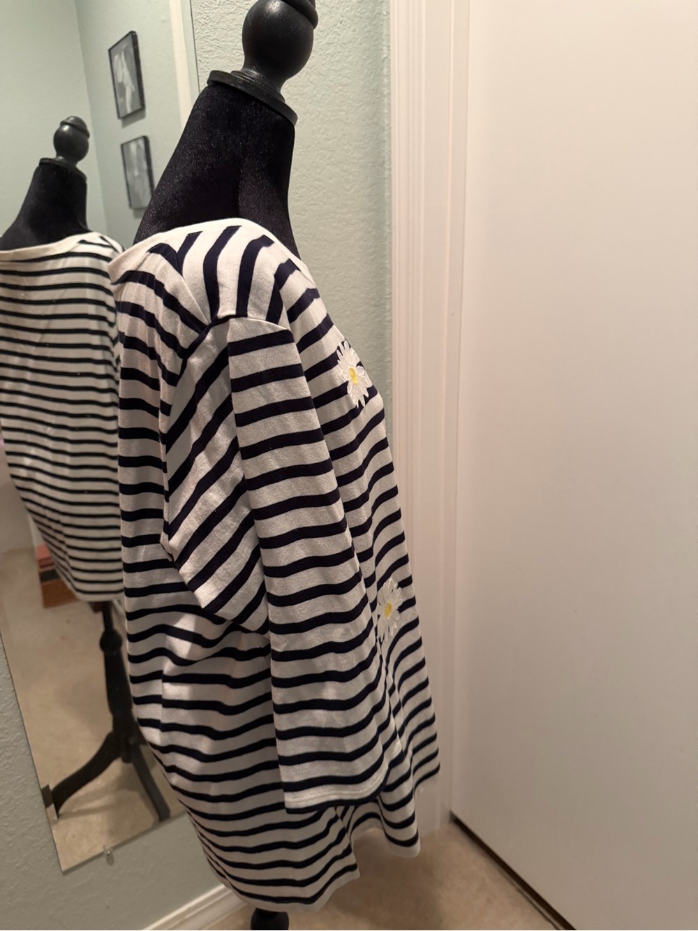 Talbots Plus Navy and White Striped Cotton Tee - Picture 4 of 5